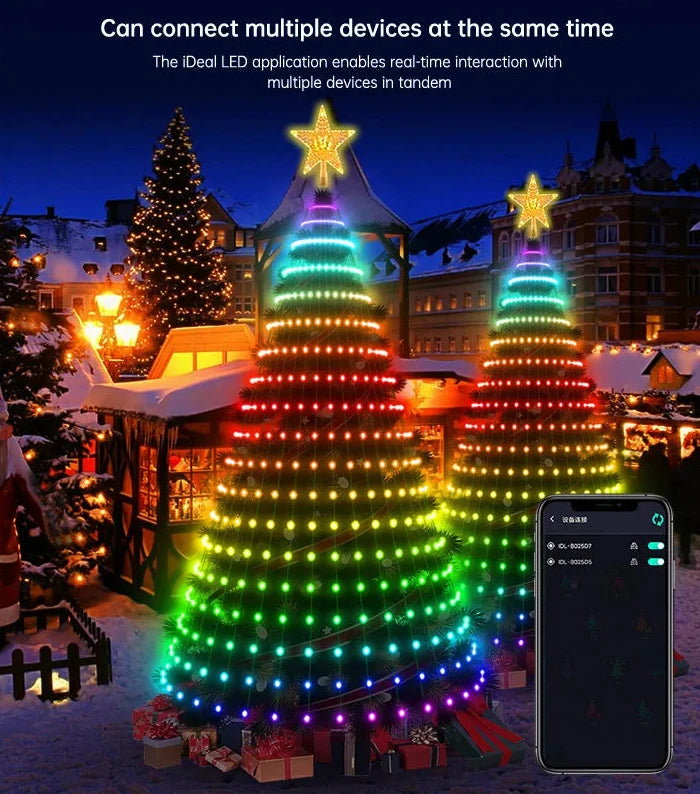 Smart Christmas Tree Toppers Lights App DIY Picture LED RGB String Light Bluetooth Control LED Star String Waterfall Xmas