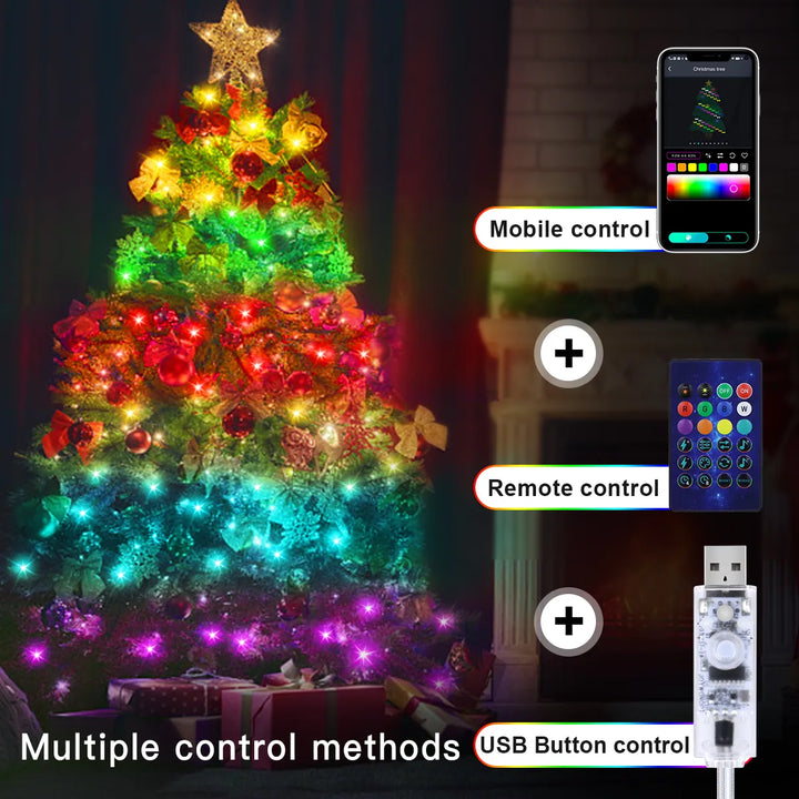 Garland USB 5V WS2812B Bluetooth LED String Fairy Lights Dreamcolor RGBIC Addressable Party Christmas Lights Wedding Decoration