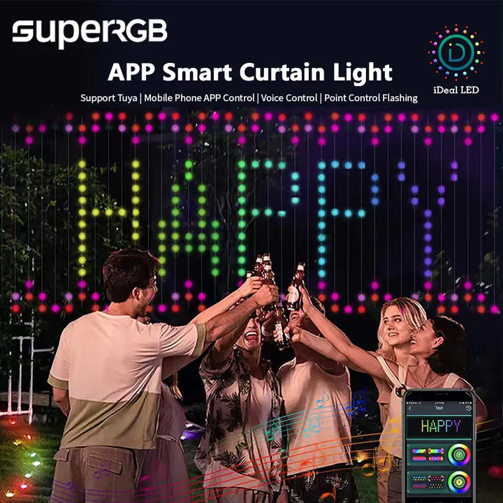 Smart Curtain String Light App DIY Picture Text Led Display Smart LED RGB String Light RGB LED Bluetooth Control Curtain Lights