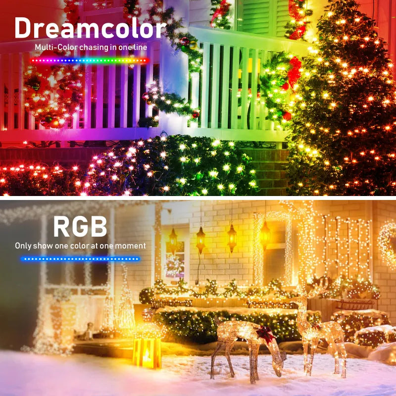 WS2812B Bluetooth LED String Fairy Lights Dreamcolor RGBIC DIY Party  Christmas Tree Lights Wedding Decoration Garland USB Lamp